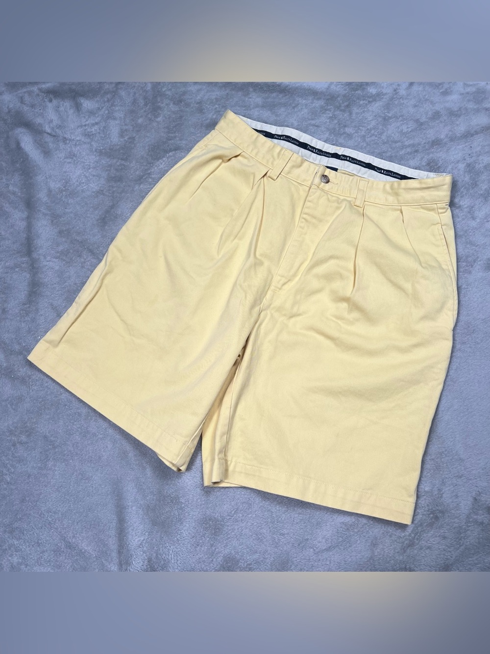 Vintage Polo Ralph Lauren Tyler 9" Shorts Men 30 Yellow Pleated Preppy Baggy Y2K